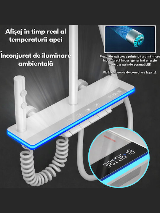 Coloană De Duș Cu Mixer De Cadă Albă Reglabilă