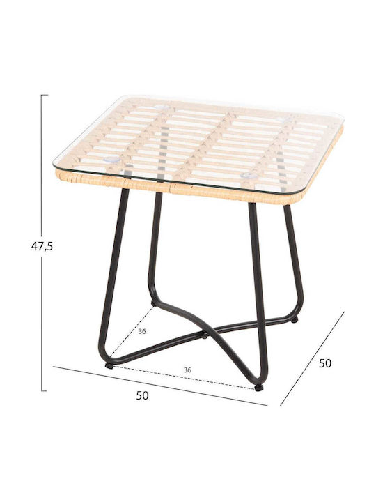 Garden & Terrace Table for Small Spaces Rattan Beige-Black 50x50x47cm