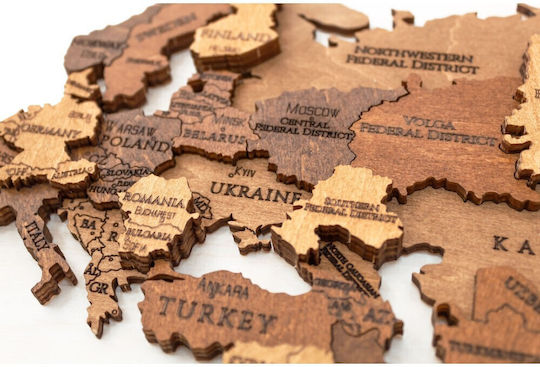 Ewa 3D Διακοσμητικό Τοίχου World από Ξύλο 100x55cm