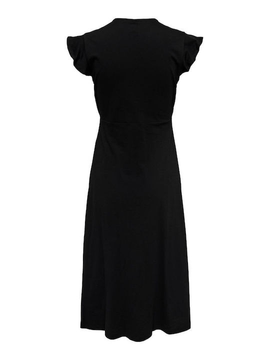 Life Rochie De Vară Pentru Femei Midi Wrap-Around Cu Volane Neagră