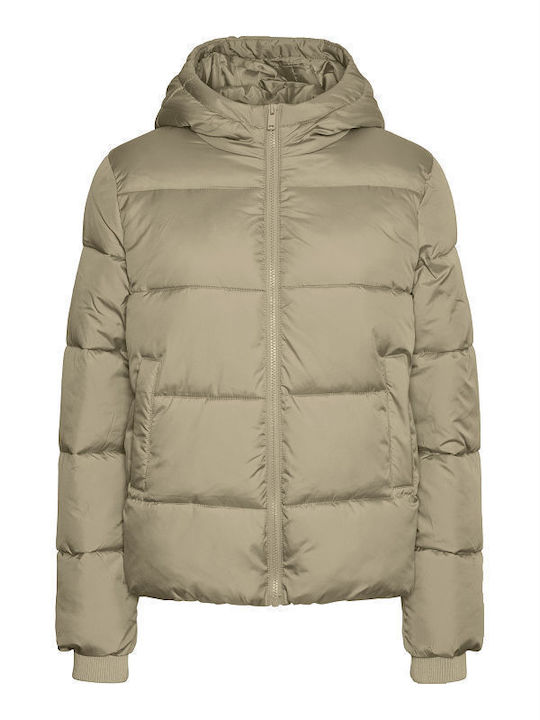Short Women's Puffer Jacket for Winter Beige