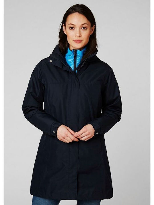 Aden Women's Long Lifestyle Jacket Waterproof and Windproof for Spring or Autumn Dark Blue