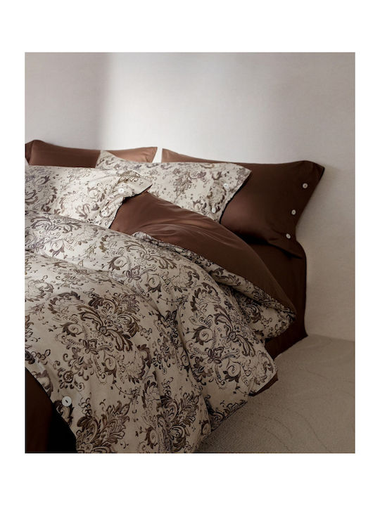 4 Seasons Collection Σετ Παπλωματοθήκη Βαμβακοσατέν Υπέρδιπλη 220x240cm 2 Μαξιλαροθήκες & 1 Σεντόνι Γκρι Σοκολατί