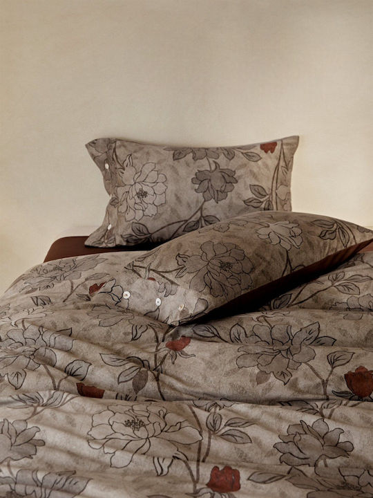 4 Seasons Collection Σετ Παπλωματοθήκη Βαμβακοσατέν Υπέρδιπλη 220x240cm 2 Μαξιλαροθήκες & 1 Σεντόνι Κεραμιδί Γκρι