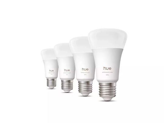 Philips Smart Λάμπες Hue White And Colour Ambiance LED για Ντουί E27 και Σχήμα A60 810lm Dimmable 4τμχ