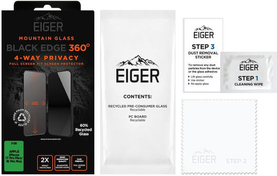 Eiger Datenschutz Glas Displayschutzfolie Mountain Edge 360 Grs iPhone 17 Pro Max 16 Pro Max Schwarz