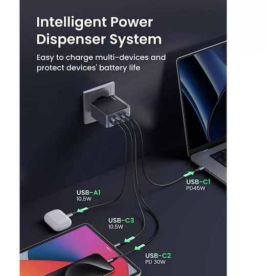 Ugreen Φορτιστής Χωρίς Καλώδιο GaN με Θύρα USB-A και 3 Θύρες USB-C 140W Power Delivery Γκρι (X570)