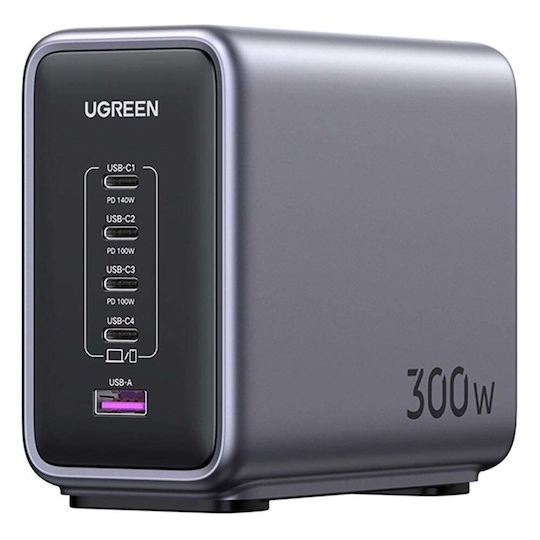 Ugreen Βάση Φόρτισης GaN με Θύρα USB-A και 4 Θύρες USB-C 300W Power Delivery σε Μαύρο χρώμα (Nexode)