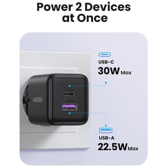 Ugreen Φορτιστής Χωρίς Καλώδιο GaN με Θύρα USB-A και Θύρα USB-C 30W Power Delivery Γκρι (X516)