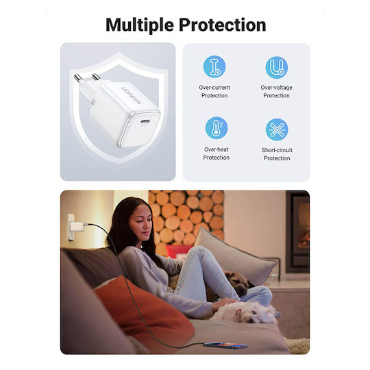 Ugreen Charger Without Cable GaN with USB-C Port 20W Power Delivery Whites (X512)