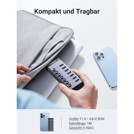 Ugreen Charging Stand with 7 USB-A Ports and Cable USB-C Power Delivery in Gray color (CM481)