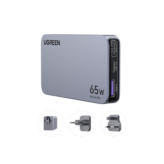 Ugreen Φορτιστής Χωρίς Καλώδιο GaN με Θύρα USB-A και 2 Θύρες USB-C 65W Power Delivery Γκρι (Nexode Pro)