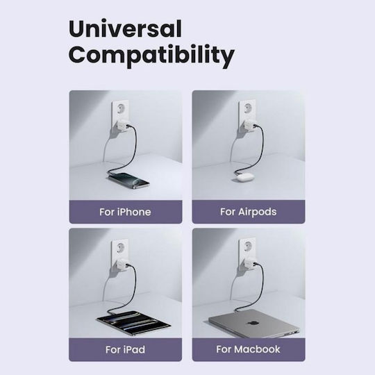 Ugreen Φορτιστής Χωρίς Καλώδιο GaN με Θύρα USB-A και Θύρα USB-C 30W Power Delivery Μαύρος (X516)
