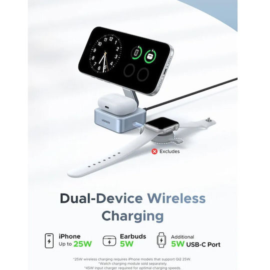 Ugreen Kabelloses Ladegerät Qi2 GaN mit USB-C Anschluss und Kabel USB-C 25W Gray (W752)