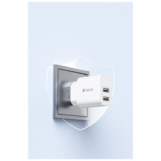 Devia Charger With 2 USB-A Output Ports And Lightning Cable 12W White RLC-342