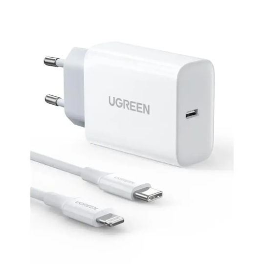 Ugreen Charger with USB-C Port and USB-C - Lightning Cable 20W Power Delivery / Quick Charge 4.0 White (CD137)