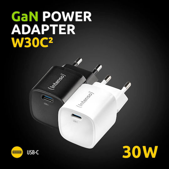 Intenso Φορτιστής Χωρίς Καλώδιο GaN με Θύρα USB-C 30W Μαύρος (W30C²)