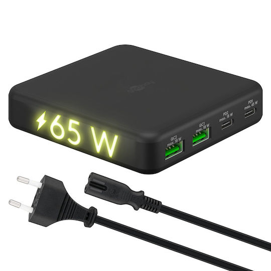 Goobay Βάση Φόρτισης GaN με 2 Θύρες USB-A και 2 Θύρες USB-C 65W Power Delivery σε Μαύρο χρώμα (65813)