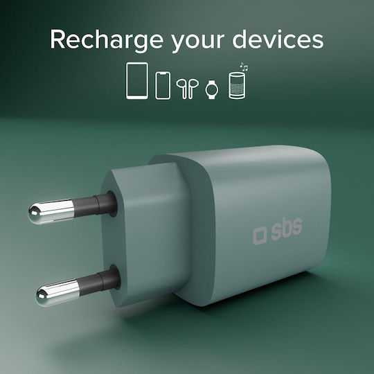 SBS Зарядно без кабел с USB-A порт и USB-C порт 30W Power Delivery Черен
