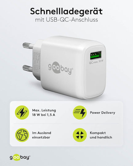 Goobay Φορτιστής Χωρίς Καλώδιο με Θύρα USB-A 18W Quick Charge 3.0 Λευκός (61672)