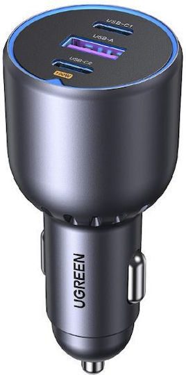 Ugreen Încărcător Auto 130W cu Porturi: 1xUSB 2xType-C Gri Culoare