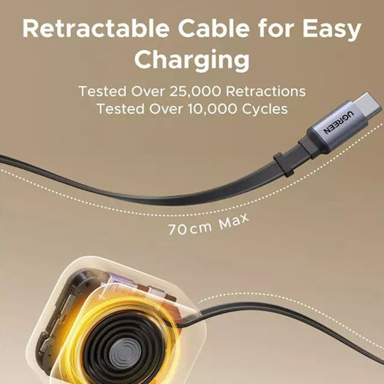 Ugreen Auto-Ladegerät 90W 3A Schnellladung mit Anschlüssen: 1xUSB 1xType-C mit Kabel Eingebettet Gray Farbe