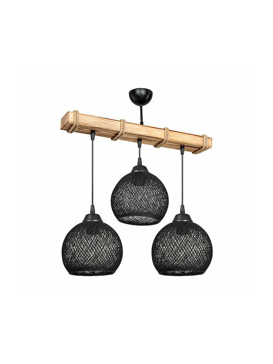 Pakketo PWL-1120 Pendant Light Black Boho with Rope for Socket E27 50x20x63cm