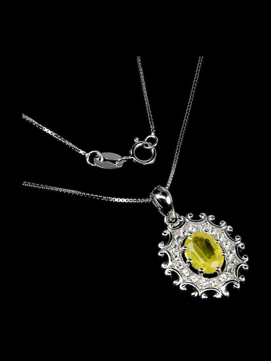 Silver Delicate Necklace White Topazes Natural Yellow Sapphire 925 Silver Delicate Necklace White Topazes Natural Yellow Sapphire 925