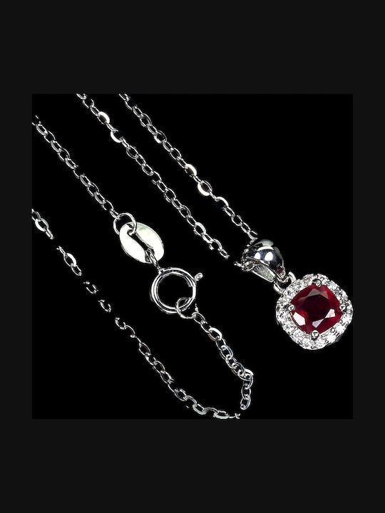 925 Elegante Zarte Silber Halskette Mit Natürlichem Rubin Zirkon 925 Elegante Zarte Silber Halskette Mit Natürlichem Rubin Zirkon