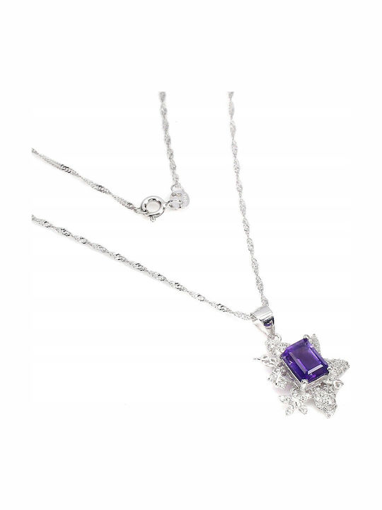 Silver 925 Necklace Natural Amethyst Zirconia