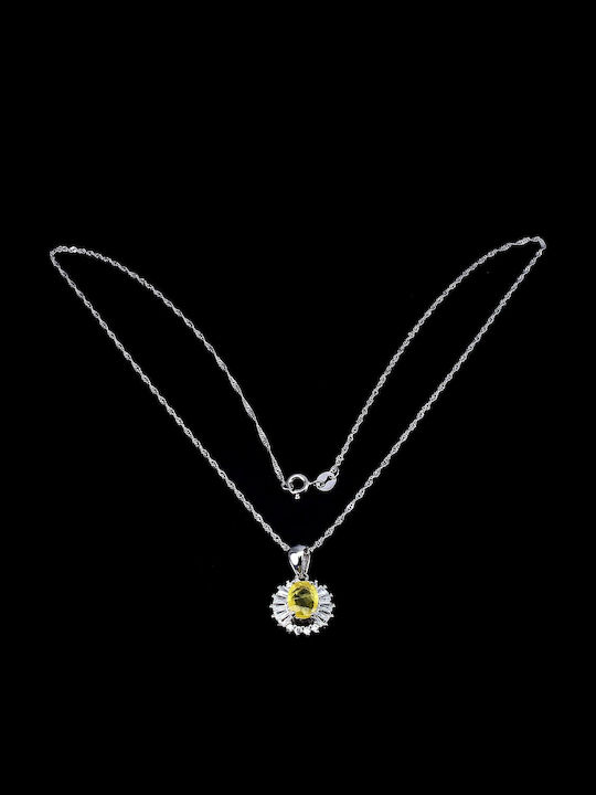 Silver Necklace Cubic Zirconia Natural Yellow Sapphire Silver Necklace Cubic Zirconia Natural Yellow Sapphire