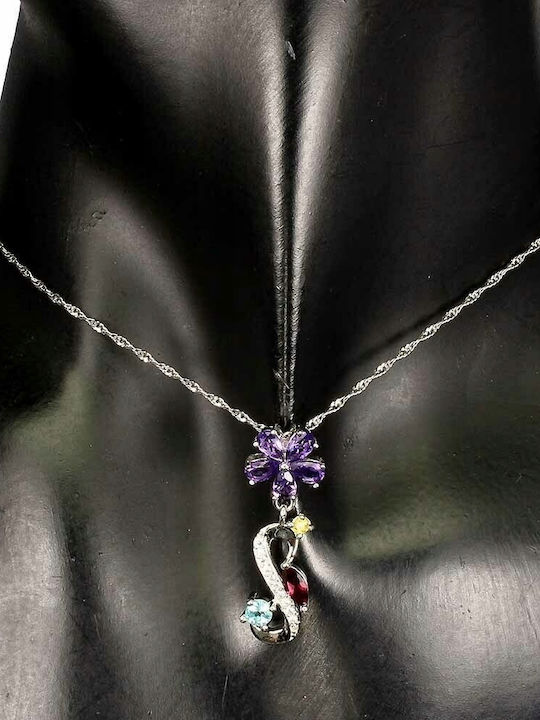Silber Halskette Amethyst Granat Apatit 925 Blume
