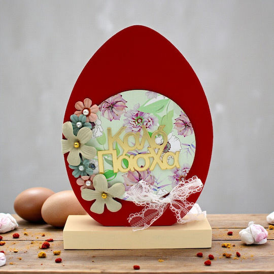Wooden Easter Egg "Happy Easter" Red 15x22cm