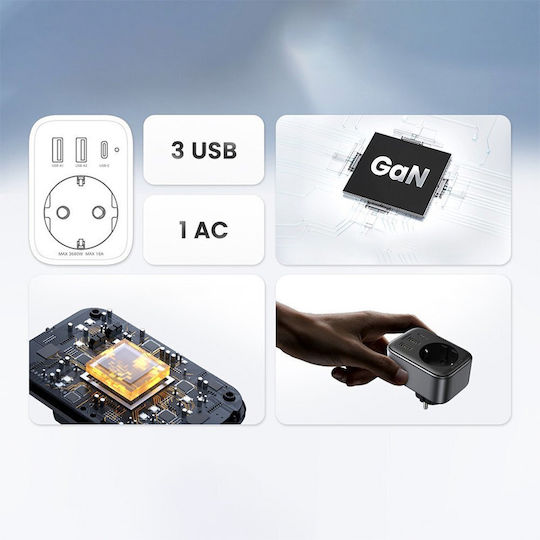 Ugreen Einzelne Steckdose mit 2 USB-A und 1 USB-C