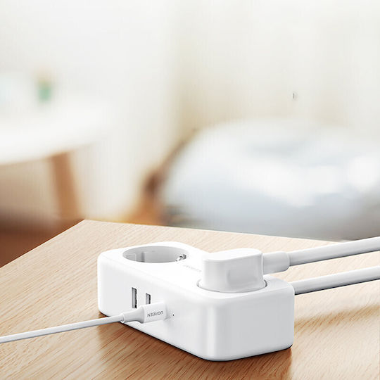 Ugreen Πολύπριζο 2 Θέσεων με 2 USB-A, 1 USB-C και Καλώδιο 1.8m