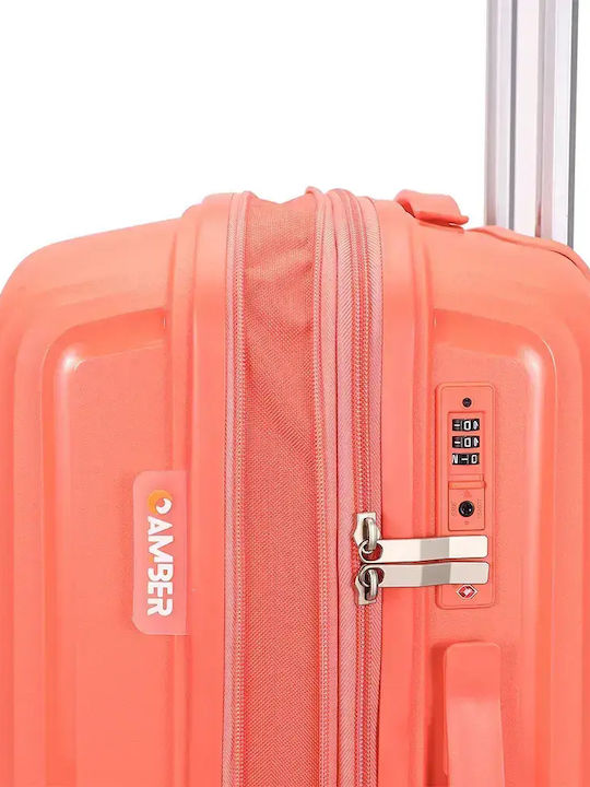 Amber Travel Suitcases Hard Peach Red with 4 Wheels Set of 3 Pieces