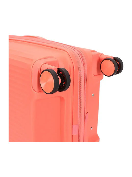 Amber Travel Suitcases Hard Peach Red with 4 Wheels Set of 3 Pieces