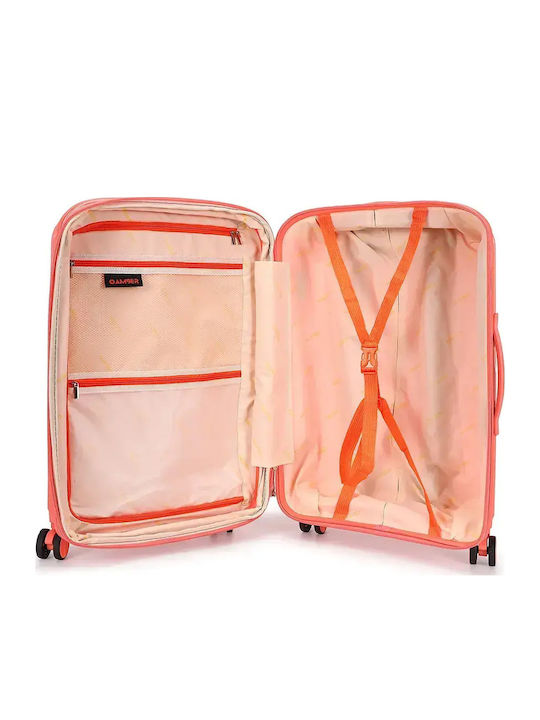 Amber Travel Suitcases Hard Peach Red with 4 Wheels Set of 3 Pieces