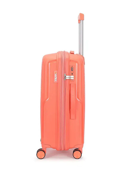 Amber Cabin Hard Suitcase Peachy Red with 4 Wheels Height 55cm