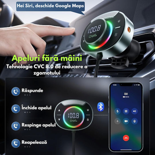 FM Transmitter Autovehicul cu Type-C / USB