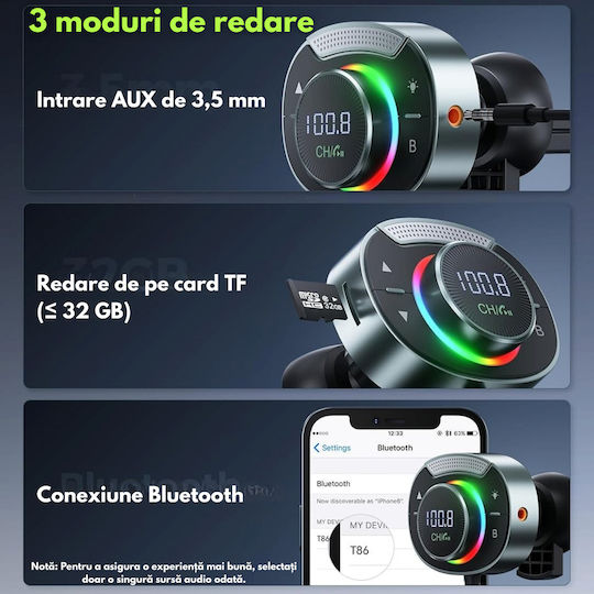 FM Transmitter Autovehicul cu Type-C / USB