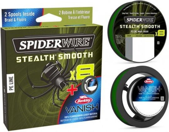 Spiderwire Stealth Smooth X8 Dark Green Fishing Filament Fluorocarbon Leader 0.13 mm 11.2 Kg 150 Meters Fc Leader 0.35 mm 7 Kg 40 Meters