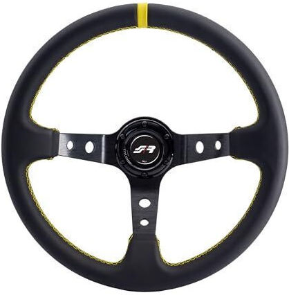 Simoni Racing Τιμόνι Αυτοκινήτου Τριάκτινο με Διάμετρο 35cm Μαύρο/Μαύρο