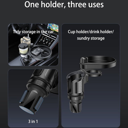 Yesido 3in1 Car Cup Holder C180 Adjustable Rotation Base Storage Expansion Easy Installation Firmly Fixed Black