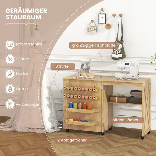Costway Dulap Birou De Cusut Pliabil Multifuncțional Design Rustic Jv11552na