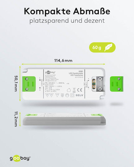 Goobay Ρυθμιζόμενο Dimmable Τροφοδοτικό LED IP20 Ισχύος 12W