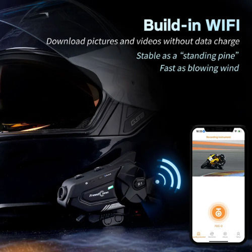 FreedConn R1 Pro Single Motorcycle Communication System for Helmet with Bluetooth & Camera