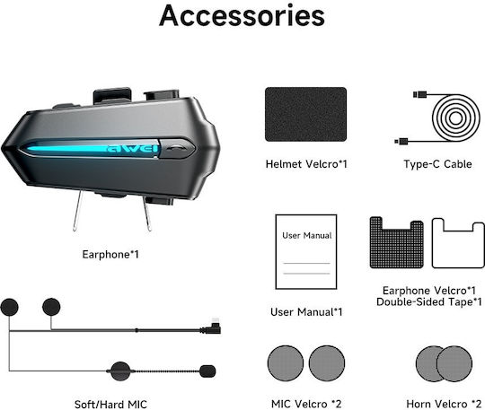 Awei Interfon Unic pentru Cască de Motocicletă cu Bluetooth