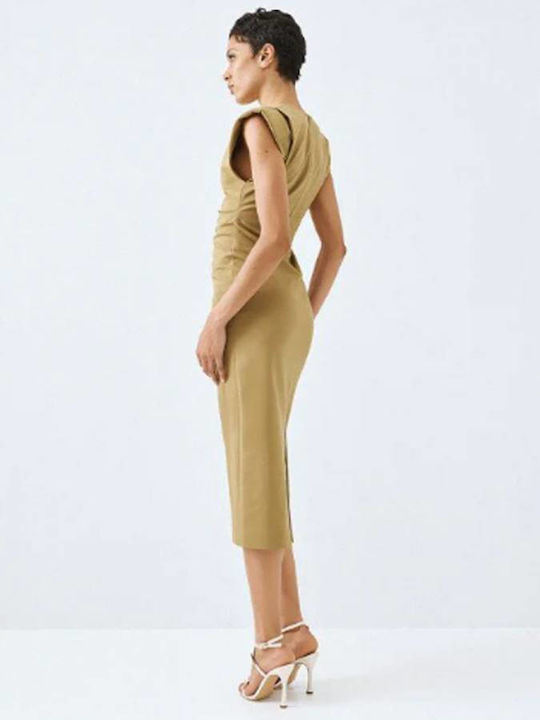 Summer Midi Dress Sleeveless with Tearing Olive