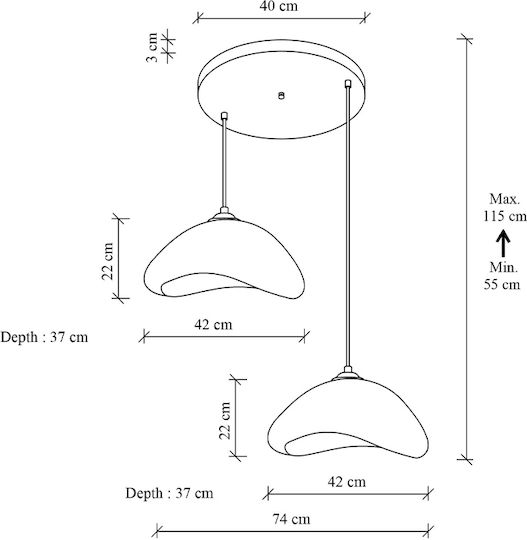 Megapap Luna Pendant Ceiling Light White with E27 Socket 74x74x115cm